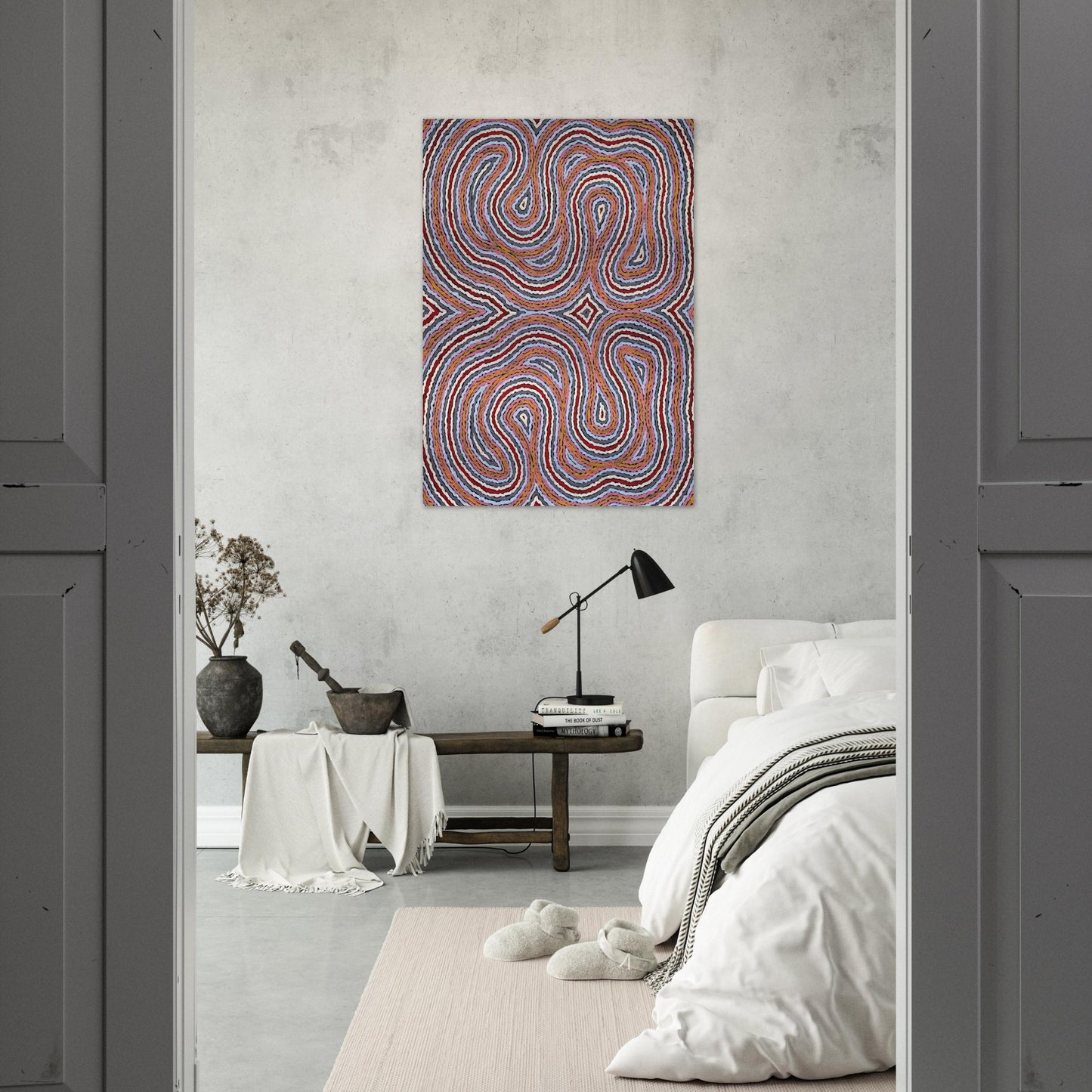 Untitled Narripi Worm Dreaming - 1996 - Clifford Possum Tjapaltjarri Brushed Aluminum Print - 70x100 cm / 28x40 inches | Clifford Possum Tjapaltjarri Aluminum Print | Clifford Possum Tjapaltjarri Prints