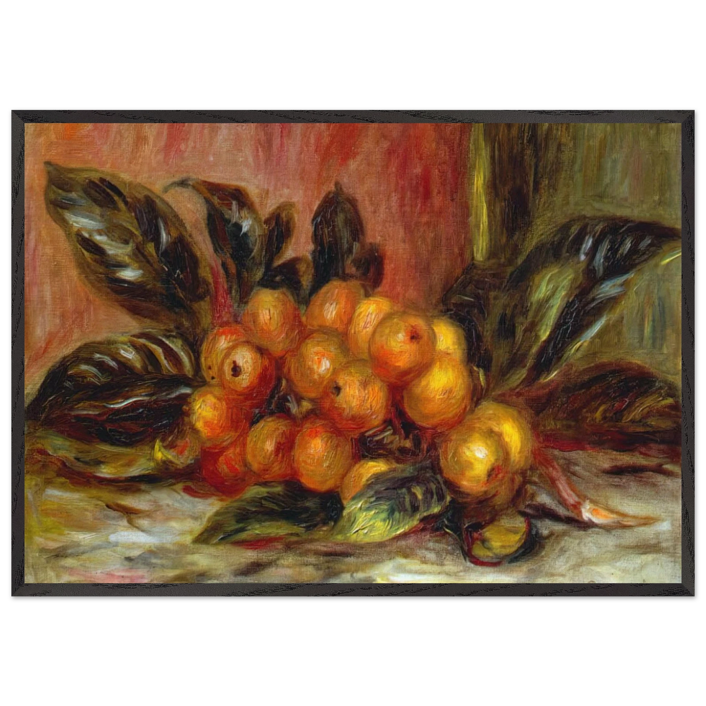 Medlar Branch - Pierre-Auguste Renoir 70x100 cm / 28x40 inches Framed Art Print – Black Wooden Frame
