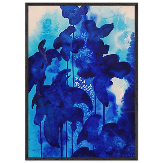 Blue Floral - Eyvind Earle 70x100 cm / 28x40 inches Framed Art Print – Black Wooden Frame