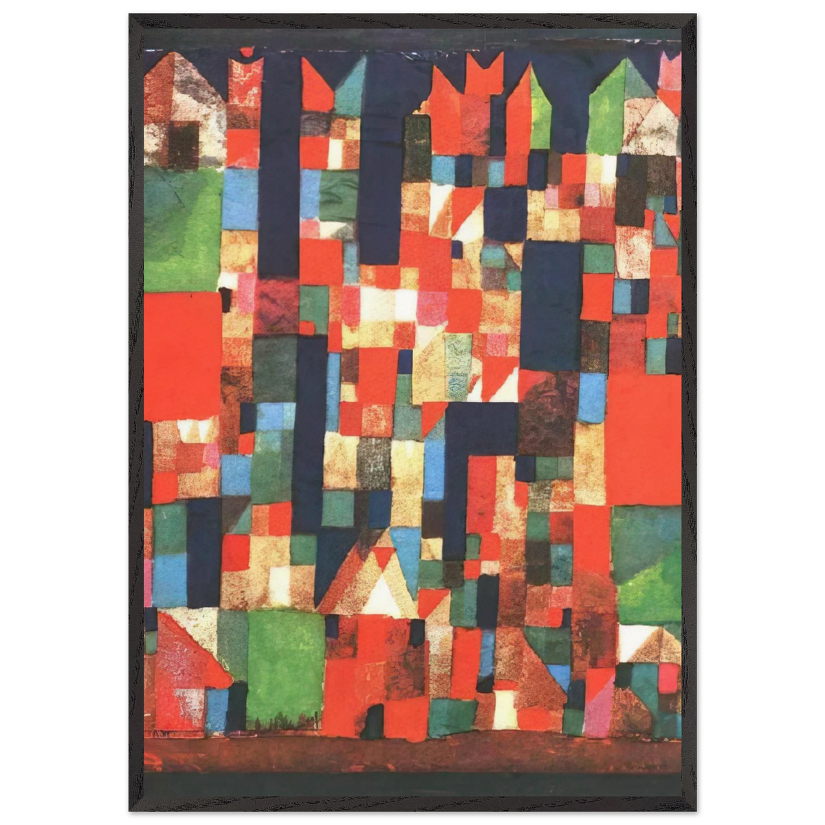 CITY PICTURE WITH RED AND GREEN ACCENTS 1921 - Paul Klee 70x100 cm / 28x40 inches Framed Art Print – Black Wooden Frame