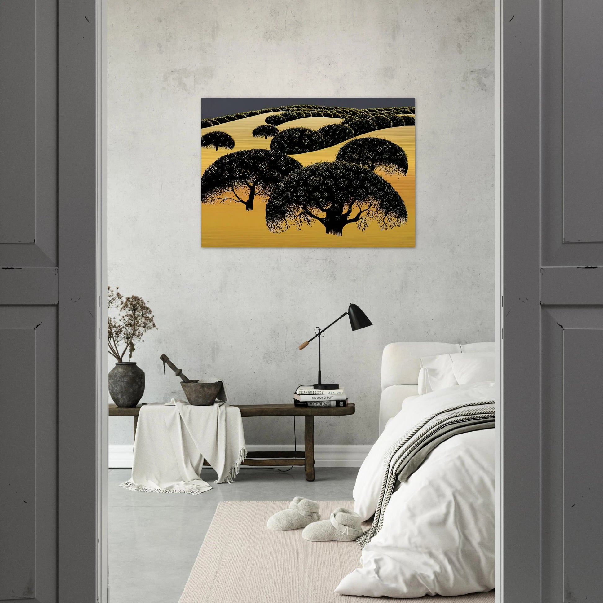 Santa Ynez Oaks - Eyvind Earle Brushed Aluminum Print - 70x100 cm / 28x40 inches | Eyvind Earle Aluminum Print | Eyvind Earle Prints