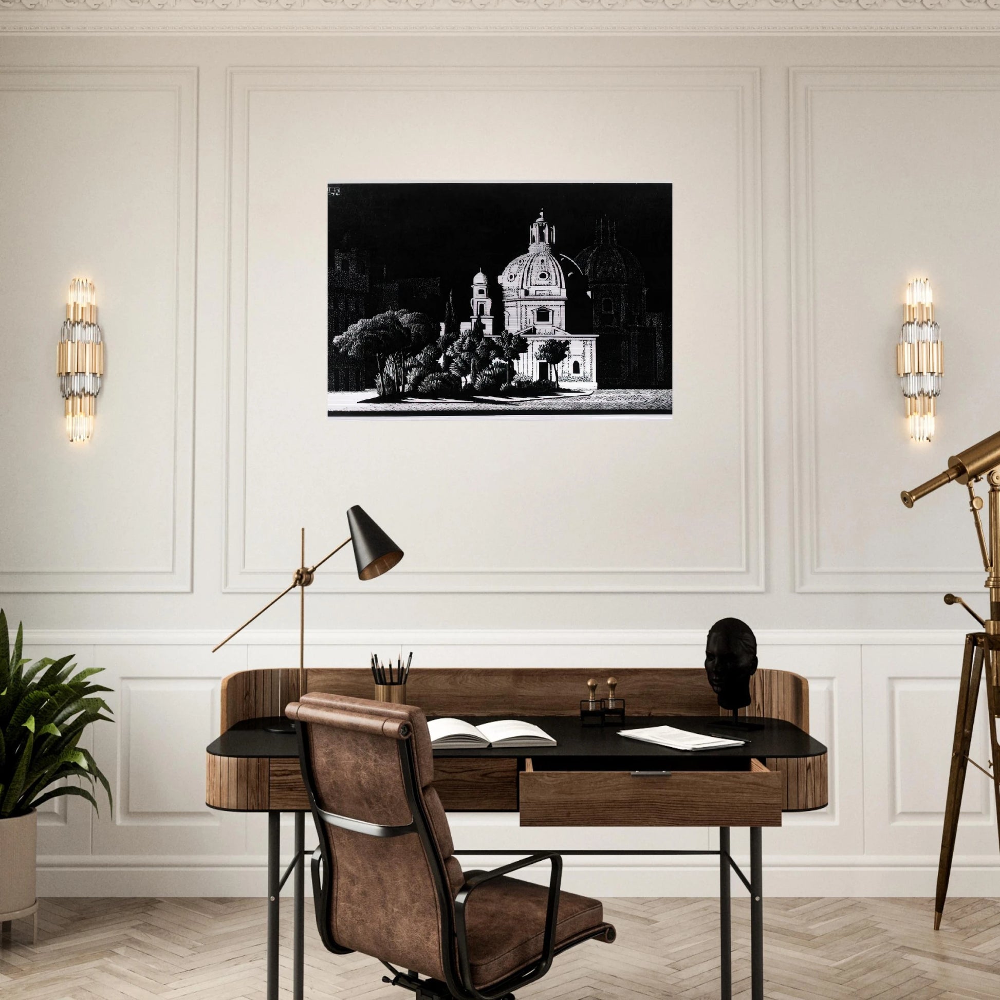 NOCTURNAL ROME 1 - MC Escher Brushed Aluminum Print - 70x100 cm / 28x40 inches | MC Escher Aluminum Print | MC Escher Prints
