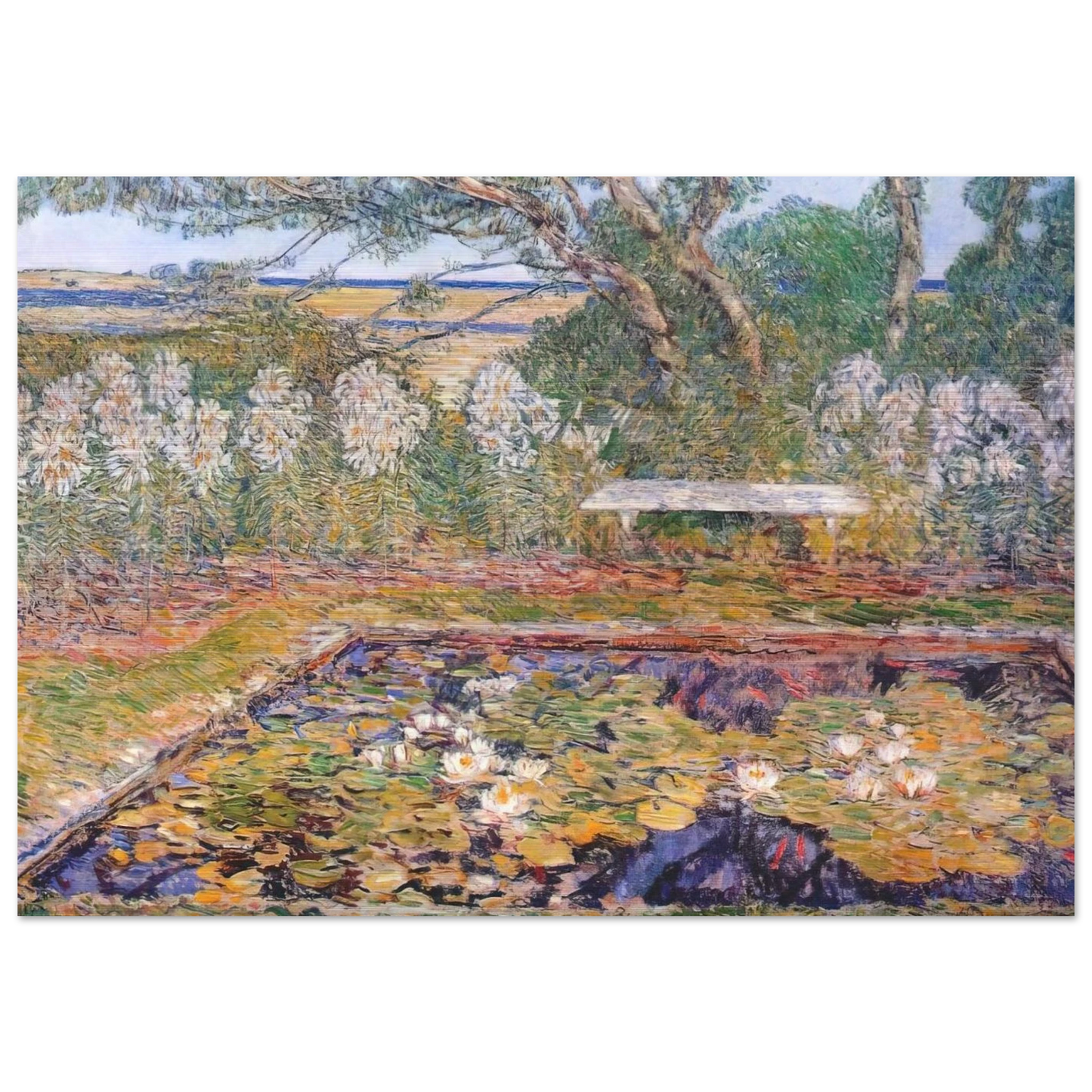 A long island garden - Childe Hassam Brushed Aluminum Print - 70x100 cm / 28x40 inches | Childe Hassam Aluminum Print | Childe Hassam Prints