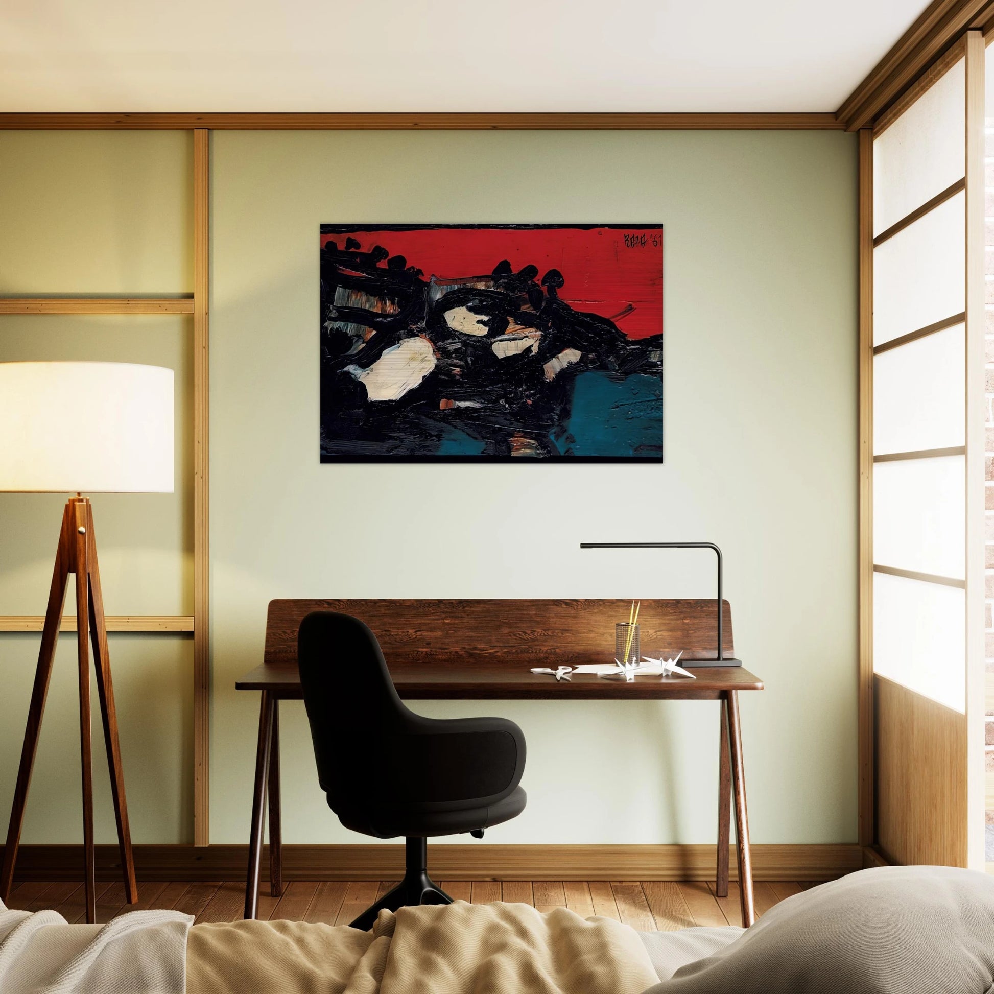 Ciel Rouge Sur Le Lac - 1961 - S. H. Raza Brushed Aluminum Print - 70x100 cm / 28x40 inches | S. H. Raza Aluminum Print | S. H. Raza Prints