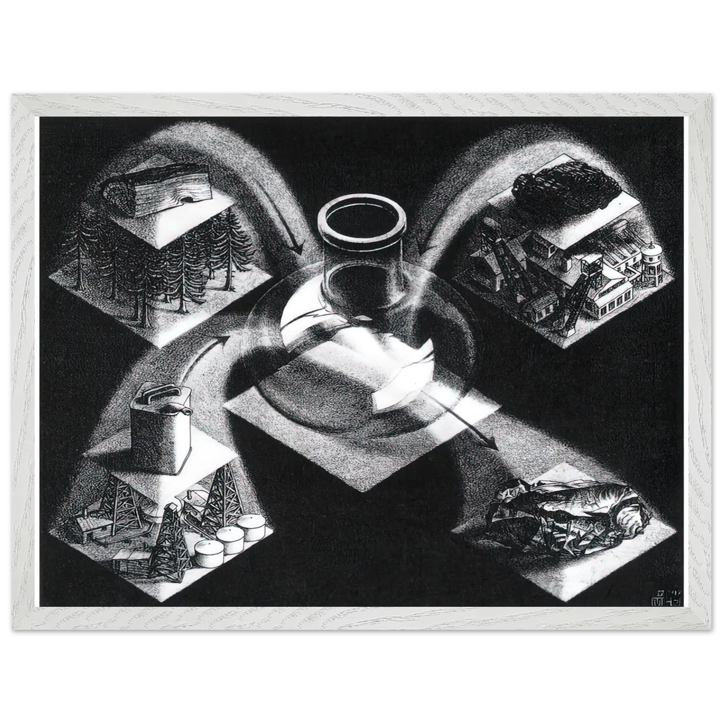 MC Escher - SYNTHESIS Wall Art - 60x80 cm / 24x32 inches - Premium Wooden Framed Poster With Fine Art Paper-canvas - Wood frame