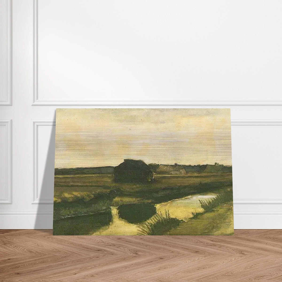 Landscape with a Stack of Peat and Farmhouses - Vincent van Gogh Brushed Aluminum Print - 70x100 cm / 28x40 inches | Vincent van Gogh Aluminum Print | Vincent van Gogh Prints