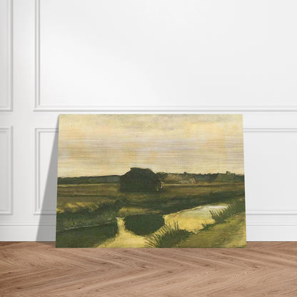 Landscape with a Stack of Peat and Farmhouses - Vincent van Gogh Brushed Aluminum Print - 70x100 cm / 28x40 inches | Vincent van Gogh Aluminum Print | Vincent van Gogh Prints
