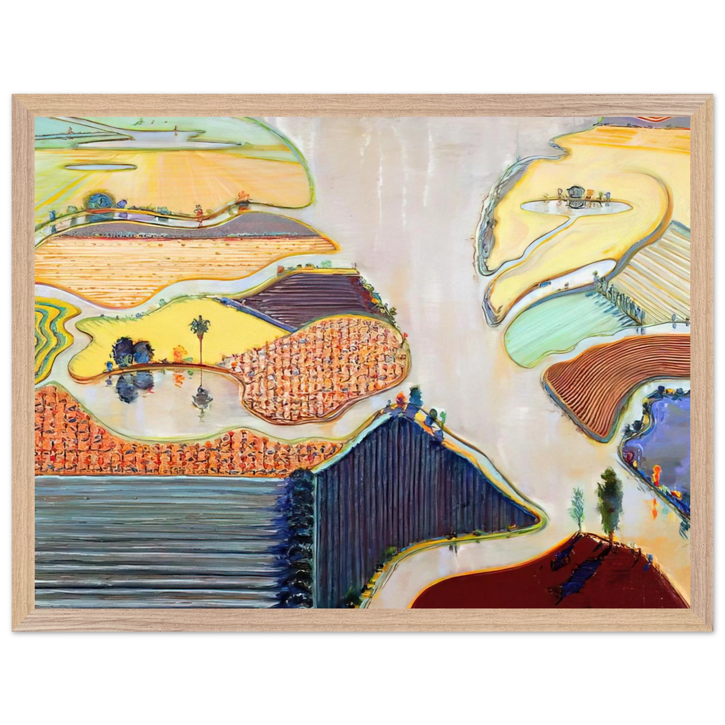 Wayne Thiebaud - Delta Farms - 1996 Wall Art - 30x40 cm / 12x16 inches - Premium Wooden Framed Poster With Fine Art Paper-canvas - Wood frame