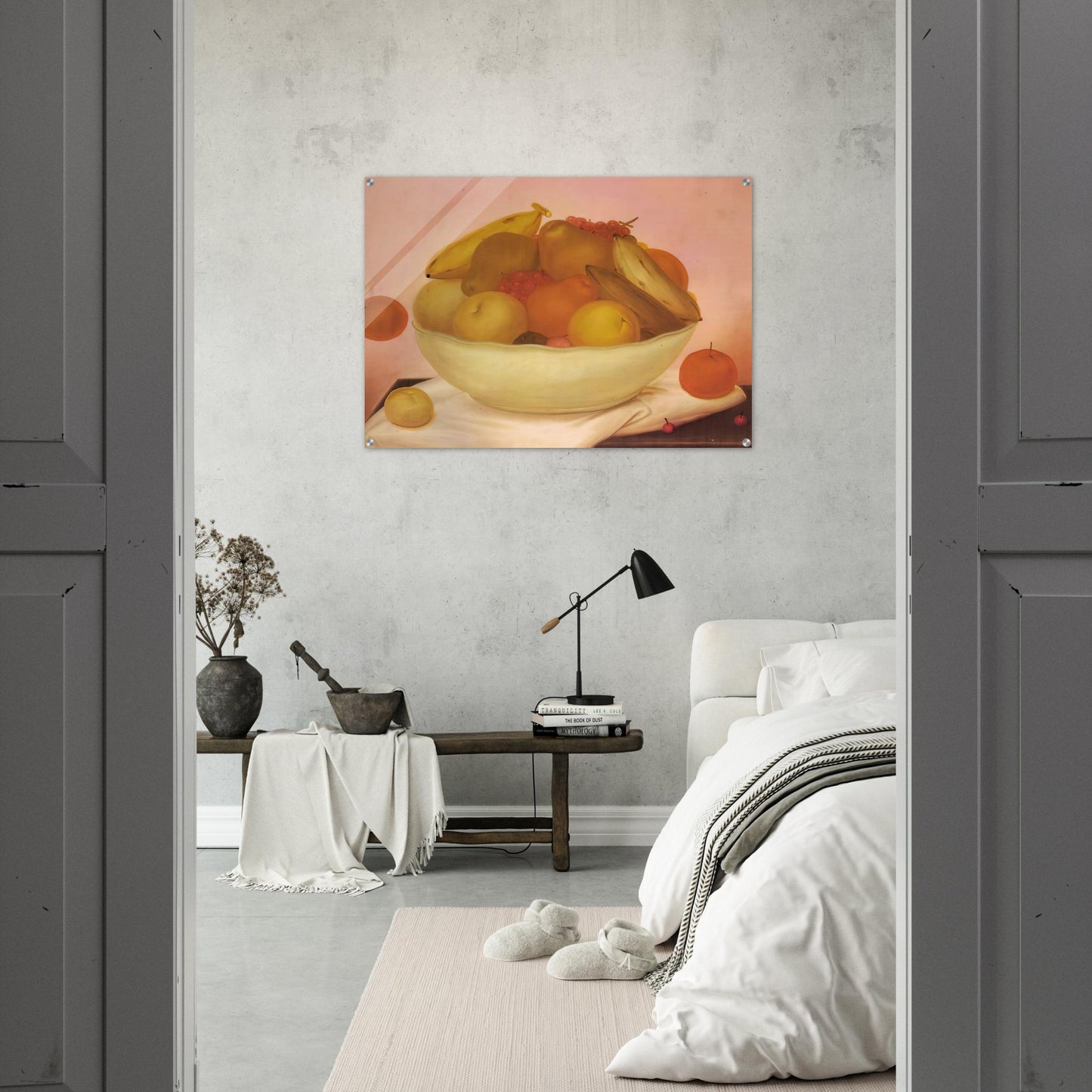 STILL LIFE WITH ORANGE FALLING - Fernando Botero Acrylic Print - 70x100 cm / 28x40″ inches