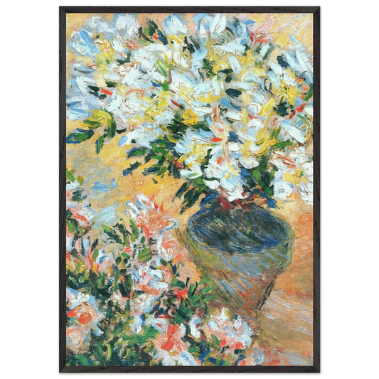White Azaleas in a Pot - claude monet 70x100 cm / 28x40 inches Framed Art Print – Black Wooden Frame