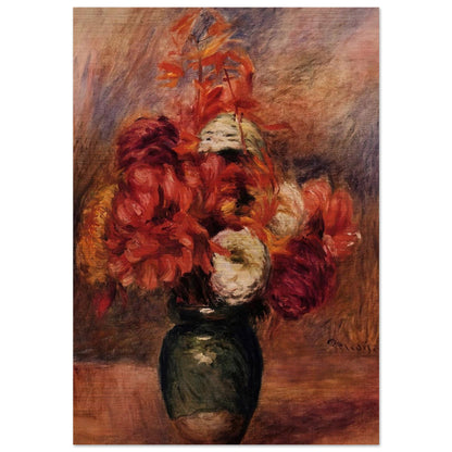 Flowers in a Green Vase Dahlilas and Asters - Pierre-Auguste Renoir Brushed Aluminum Print - 70x100 cm / 28x40 inches | Pierre-Auguste Renoir Aluminum Print | Pierre-Auguste Renoir Prints
