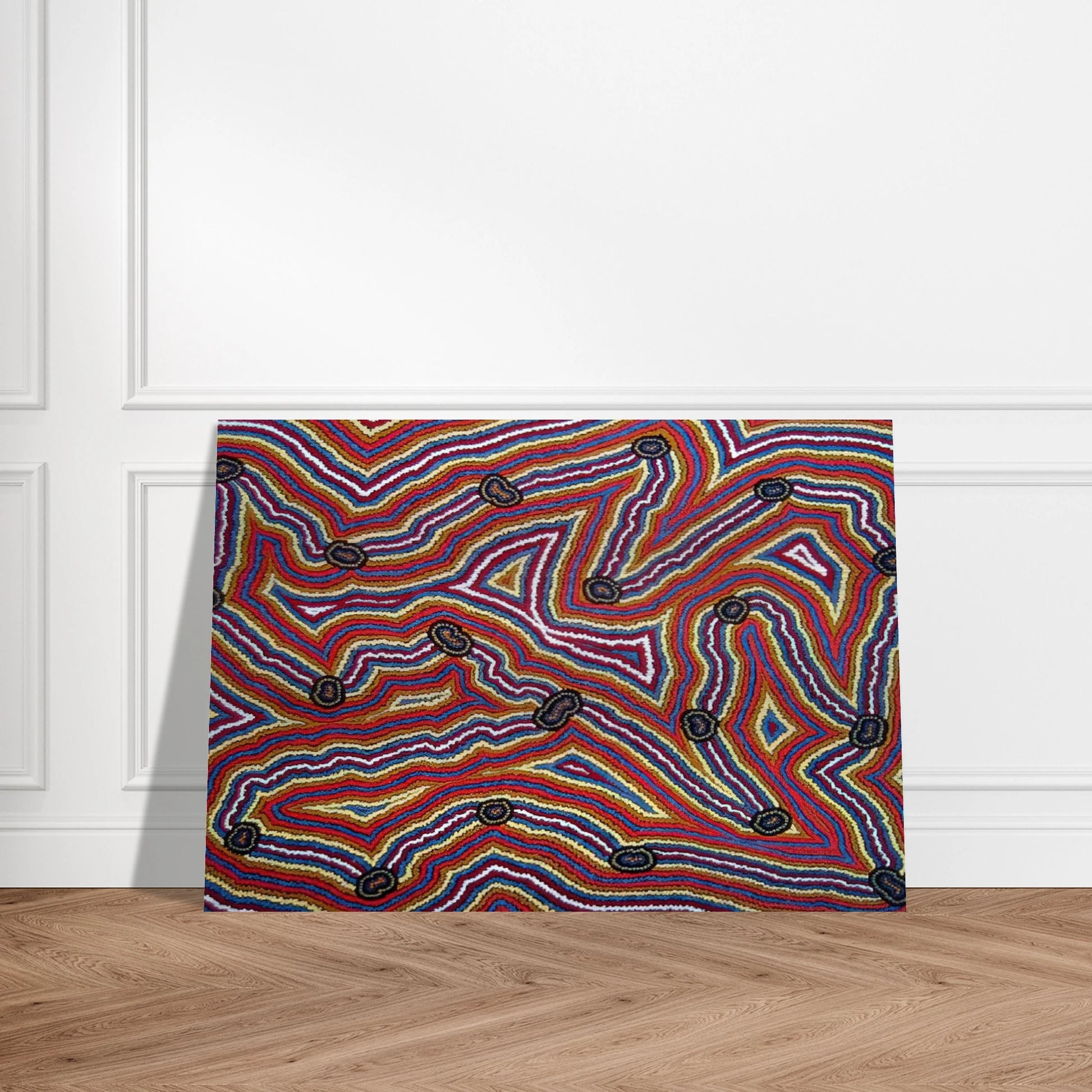 Narripi Dreaming - 1992 - Clifford Possum Tjapaltjarri Brushed Aluminum Print - 70x100 cm / 28x40 inches | Clifford Possum Tjapaltjarri Aluminum Print | Clifford Possum Tjapaltjarri Prints
