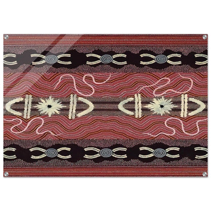 Men's Initiation, Spider Dreaming - 1999 - Clifford Possum Tjapaltjarri Acrylic Print - 70x100 cm / 28x40″ inches