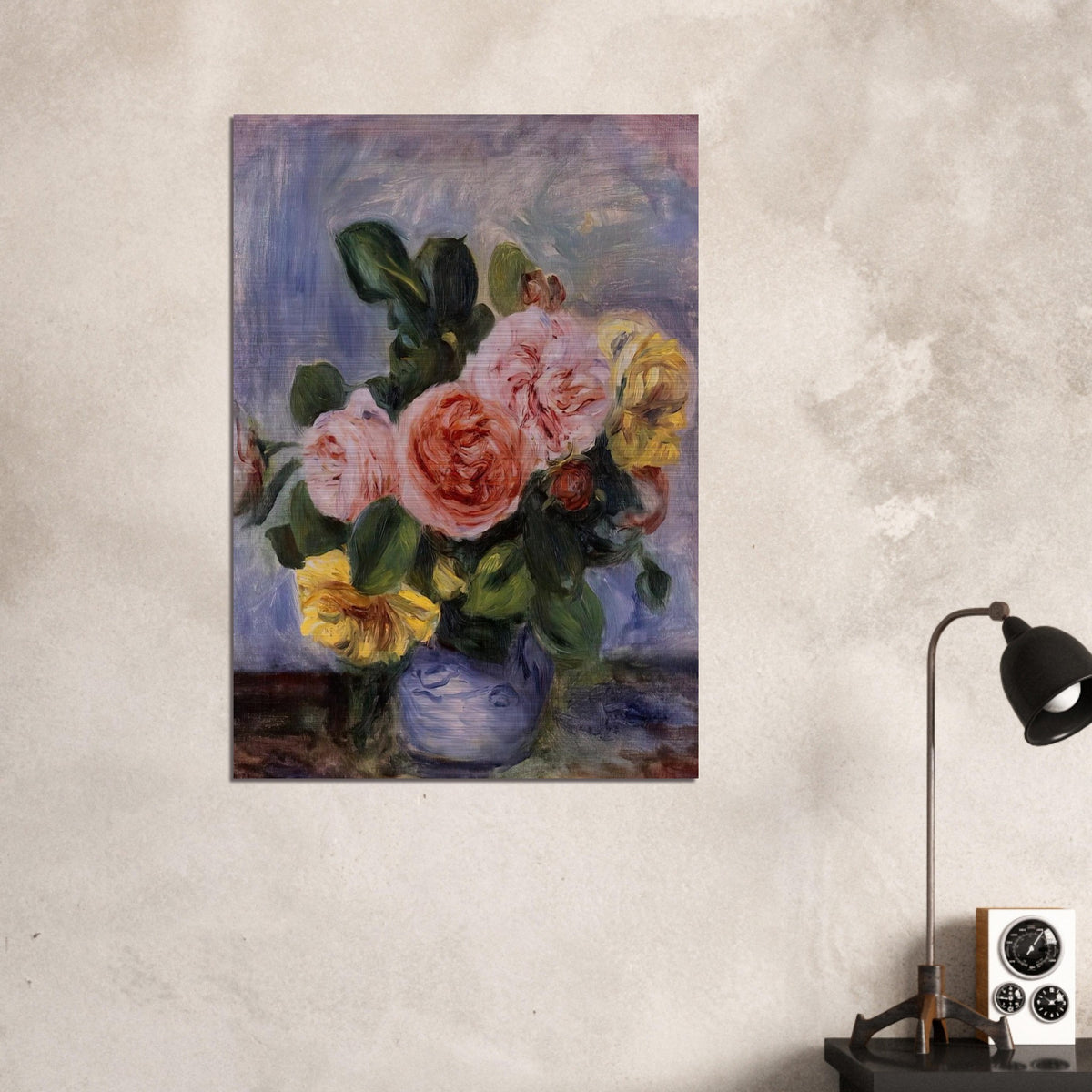 Roses in a Vase - Pierre-Auguste Renoir Brushed Aluminum Print - 70x100 cm / 28x40 inches | Pierre-Auguste Renoir Aluminum Print | Pierre-Auguste Renoir Prints