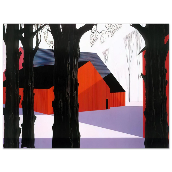Eyvind Earle - Red Barn  75x100 cm / 30x40inches Fine Art Poster