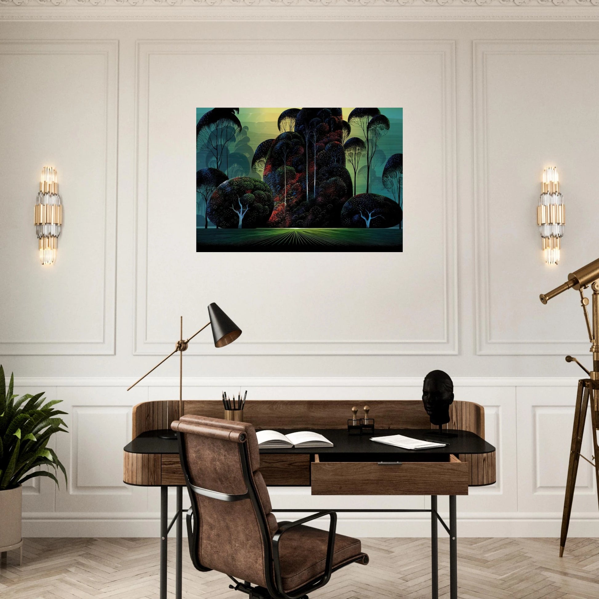 Mendacino - Eyvind Earle Brushed Aluminum Print - 70x100 cm / 28x40 inches | Eyvind Earle Aluminum Print | Eyvind Earle Prints