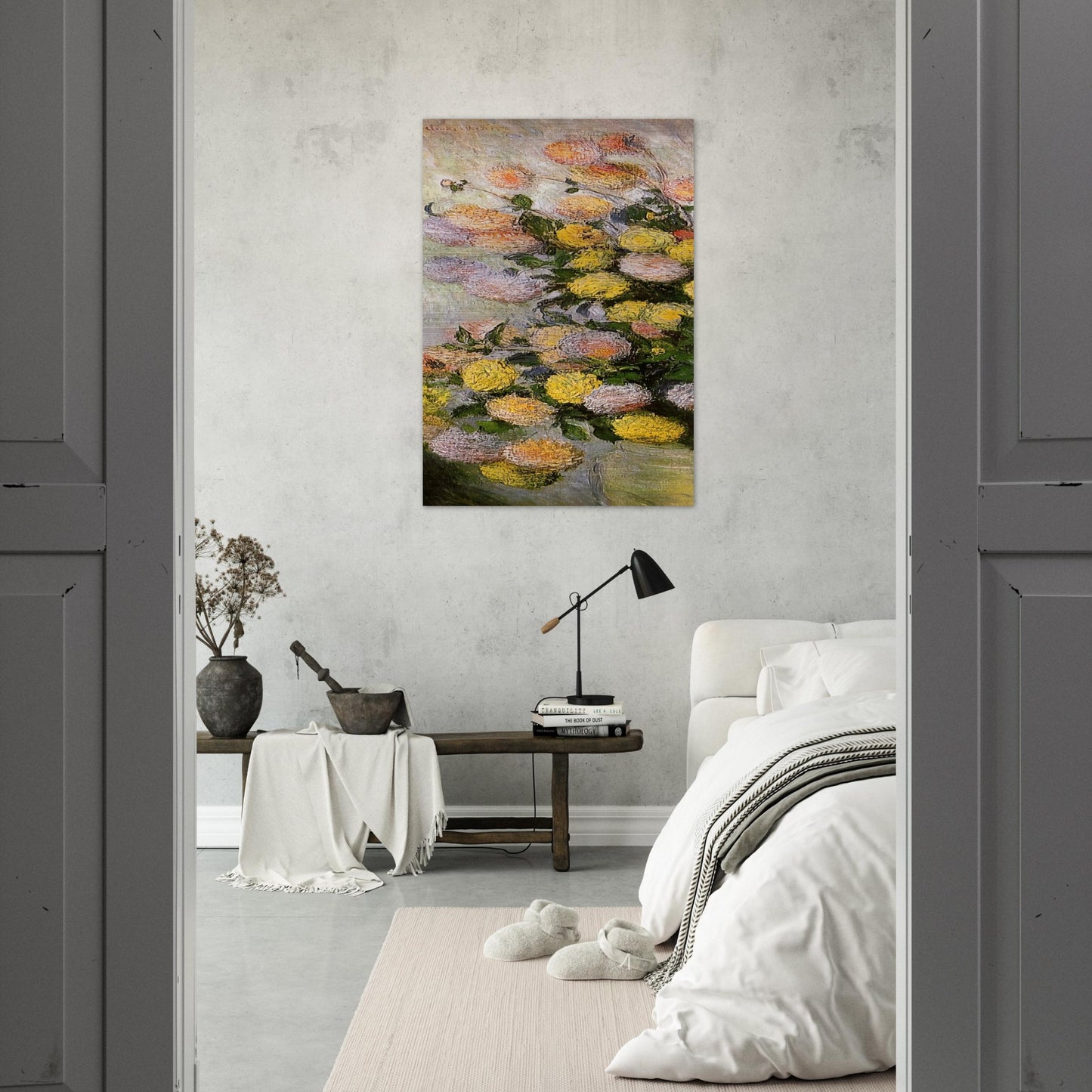 Vase of Dahlias - claude monet Brushed Aluminum Print - 70x100 cm / 28x40 inches | claude monet Aluminum Print | claude monet Prints