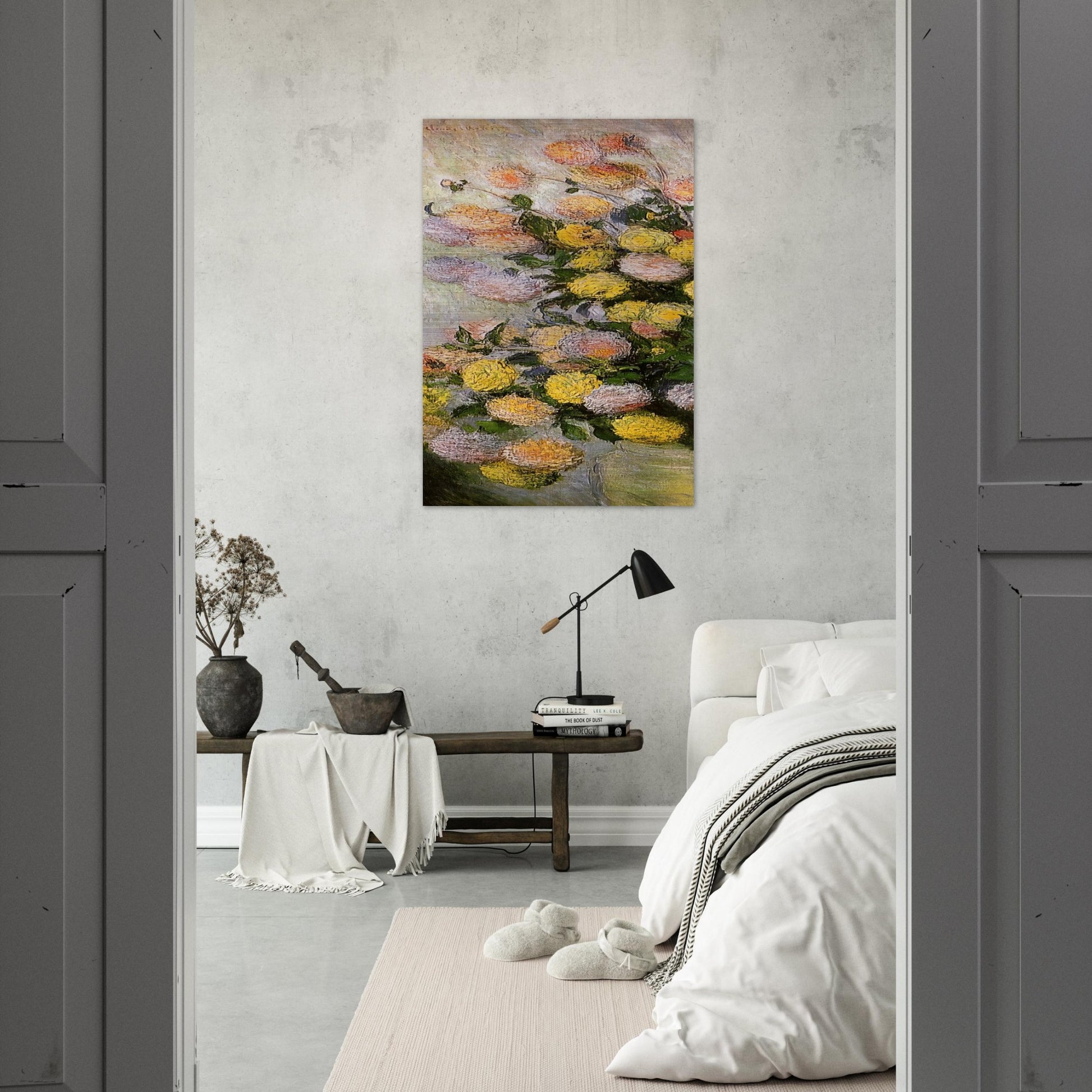 Vase of Dahlias - claude monet Brushed Aluminum Print - 70x100 cm / 28x40 inches | claude monet Aluminum Print | claude monet Prints