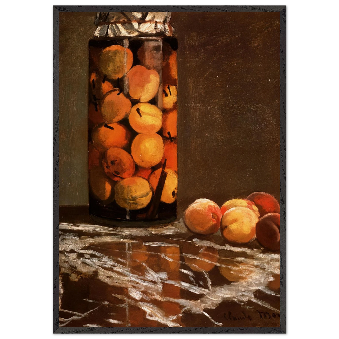 Jar Of Peaches - claude monet 70x100 cm / 28x40 inches Framed Art Print – Black Wooden Frame