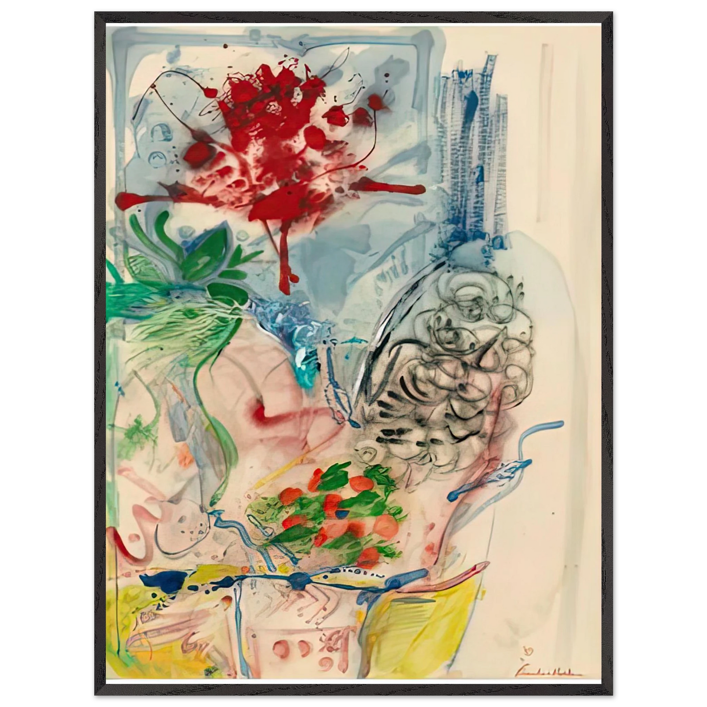 Helen Frankenthaler - LÃ¢â‚¬â„¢Amour Toujours LÃ¢â‚¬â„¢Amour, 1957- Wall Art - 21x29.7 cm / 8x12" - Premium Wooden Framed Poster With Fine Art Paper-canvas - Black frame