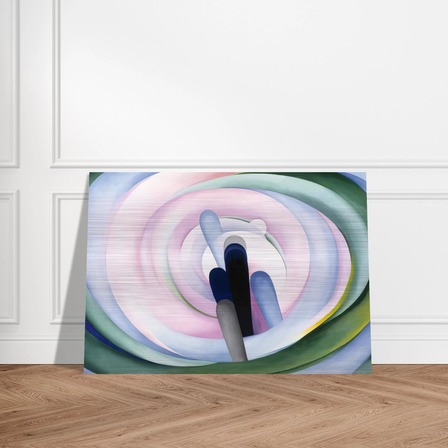 Grey Blue and Black, Pink Circle - Georgia O'Keeffe Brushed Aluminum Print - 70x100 cm / 28x40 inches | Georgia O'Keeffe Aluminum Print | Georgia O'Keeffe Prints