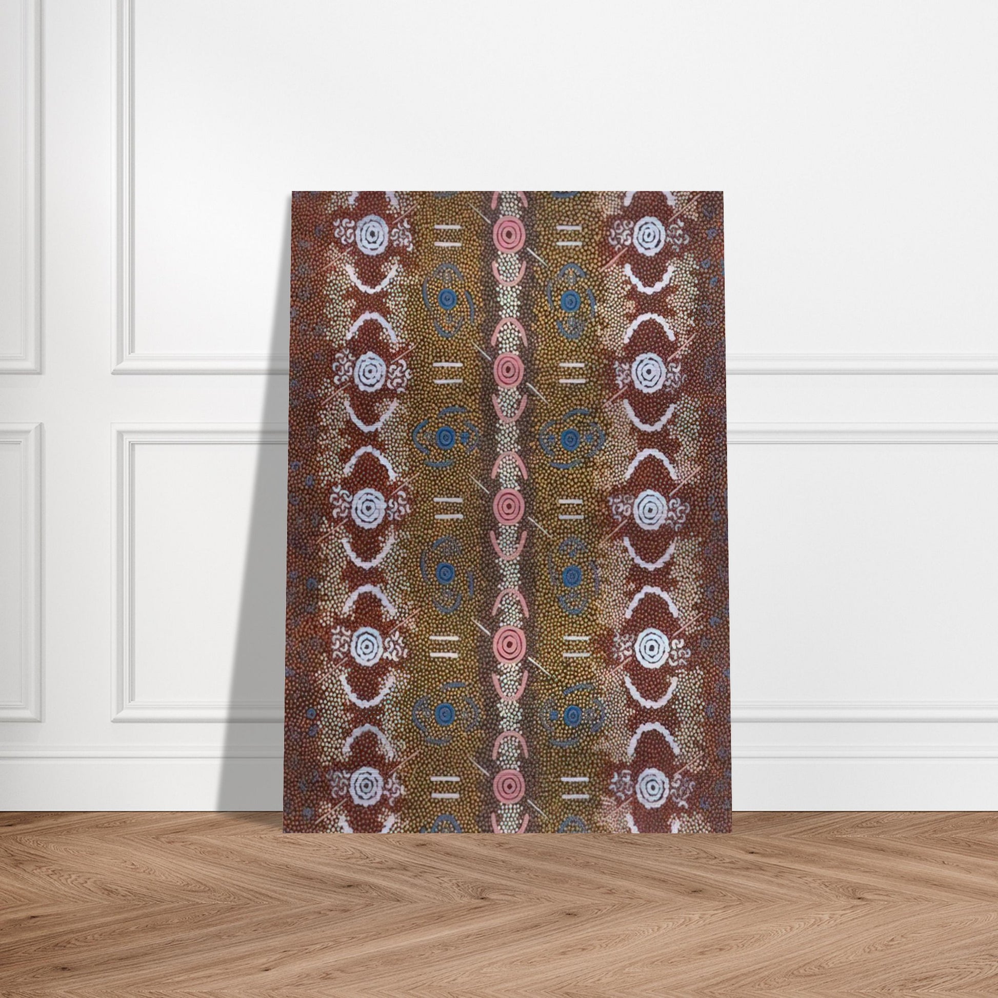 Honey Ant Dreaming - 1993 - Clifford Possum Tjapaltjarri Brushed Aluminum Print - 70x100 cm / 28x40 inches | Clifford Possum Tjapaltjarri Aluminum Print | Clifford Possum Tjapaltjarri Prints