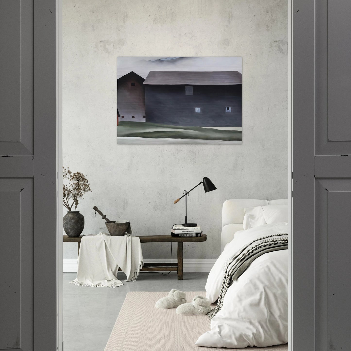 Lake George Barns - Georgia O'Keeffe Brushed Aluminum Print - 70x100 cm / 28x40 inches | Georgia O'Keeffe Aluminum Print | Georgia O'Keeffe Prints