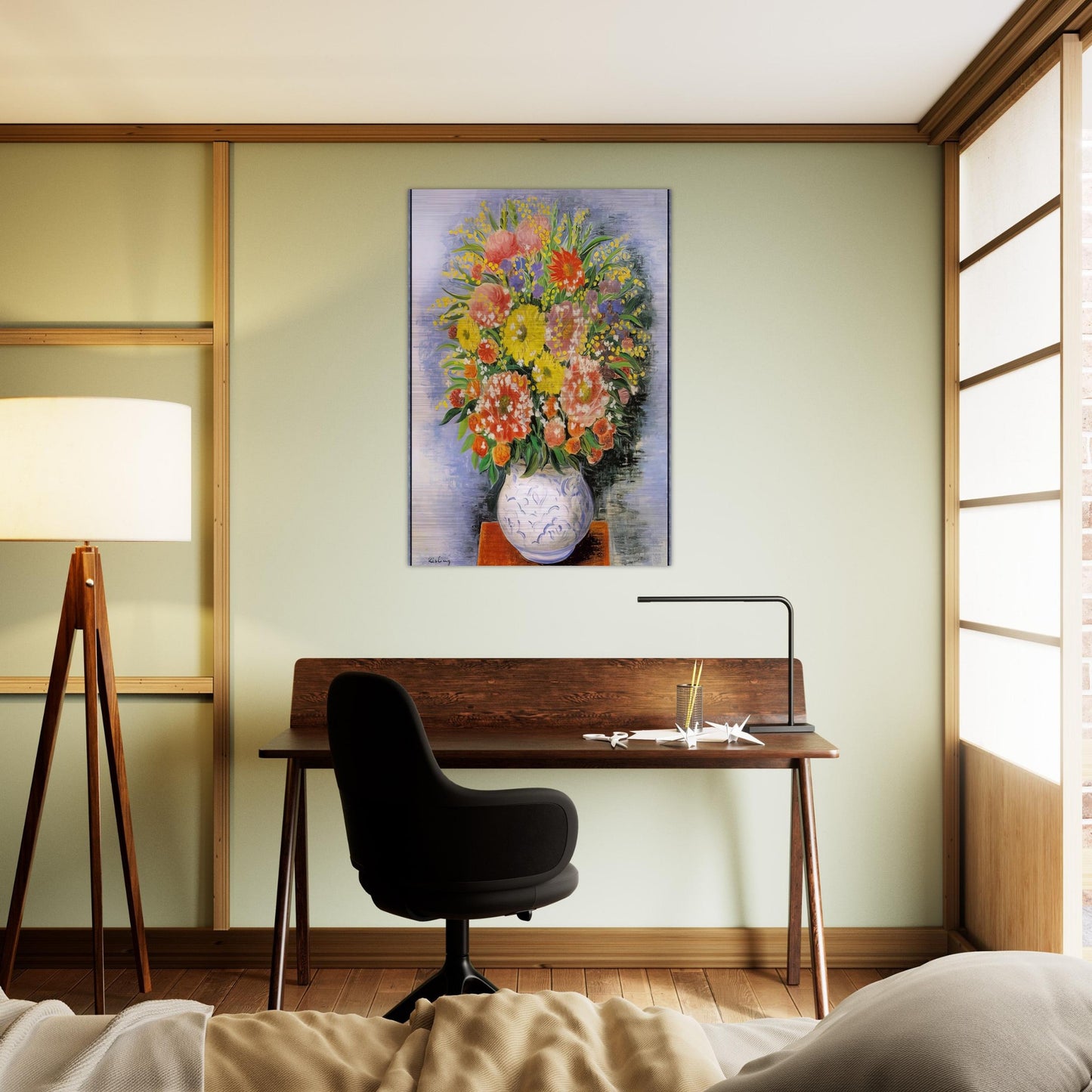 BOUQUET OF VARIOUS FLOWERS AND MIMOSA - Moise Kisling Brushed Aluminum Print - 70x100 cm / 28x40 inches | Moise Kisling Aluminum Print | Moise Kisling Prints