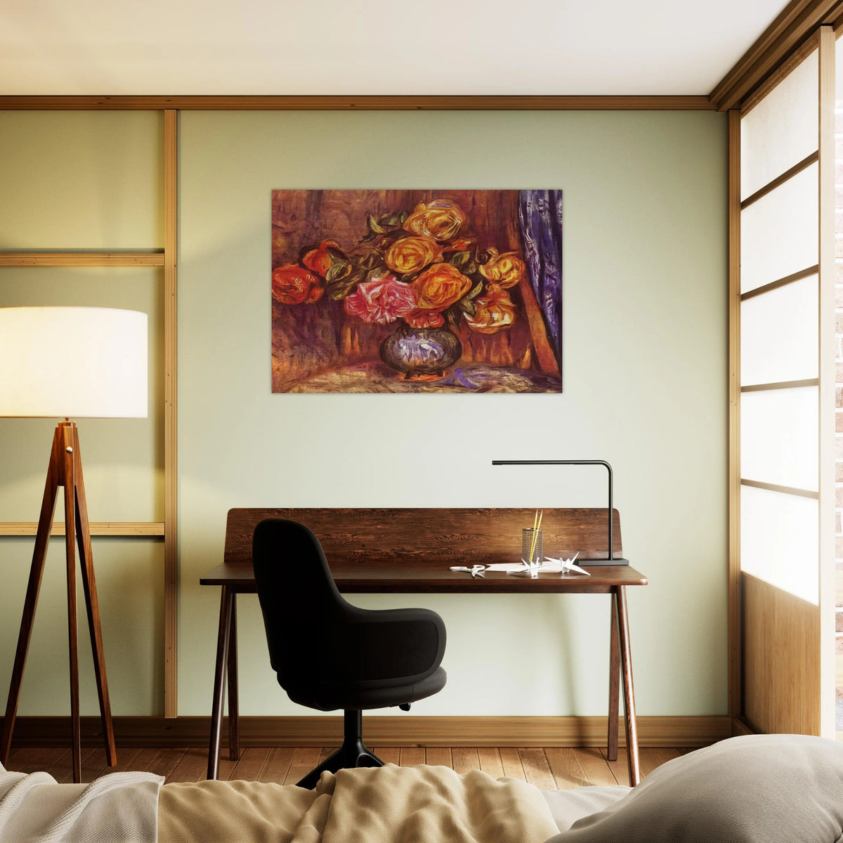 Roses Before the Blue Curtain - Pierre-Auguste Renoir Brushed Aluminum Print - 70x100 cm / 28x40 inches | Pierre-Auguste Renoir Aluminum Print | Pierre-Auguste Renoir Prints