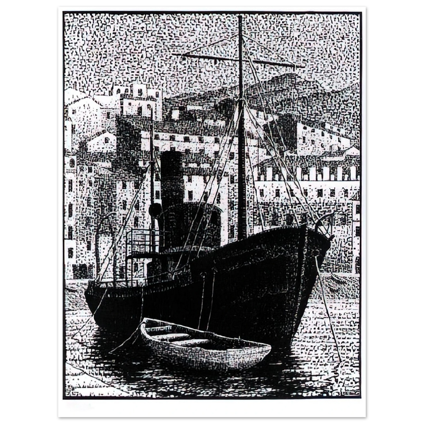 MC Escher - TUGBOAT OLD HARBOR OF BASTIA JANUARY 1934 1934 Wall Art - 21x29.7 cm / 8x12" - Fine Art Poster-canvas - -