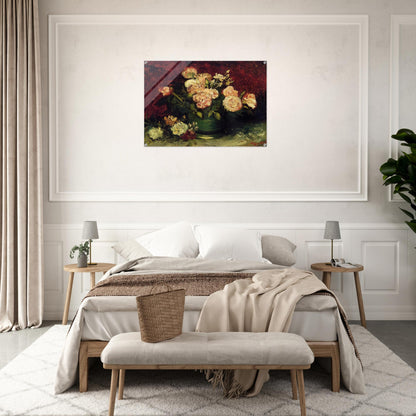 Bowl with Peonies and Roses - Vincent van Gogh Acrylic Print - 70x100 cm / 28x40″ inches | Vincent van Gogh Wall Art | Vincent van Gogh Prints