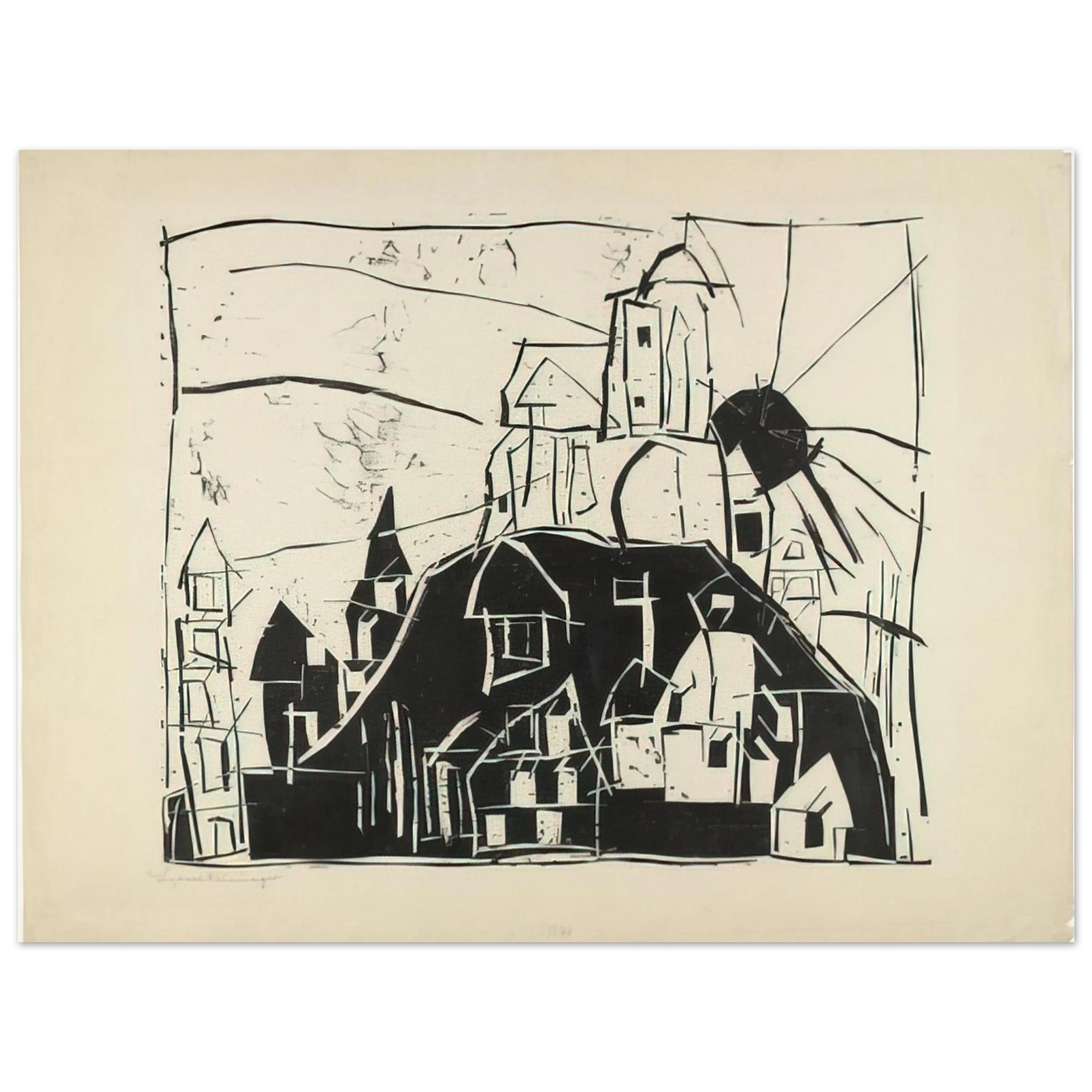 Lyonel Feininger - CITY ON THE MOUNTAIN STADT AUF DEM BERGE 1918  75x100 cm / 30x40inches Fine Art Poster