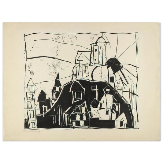 Lyonel Feininger - CITY ON THE MOUNTAIN STADT AUF DEM BERGE 1918  75x100 cm / 30x40inches Fine Art Poster