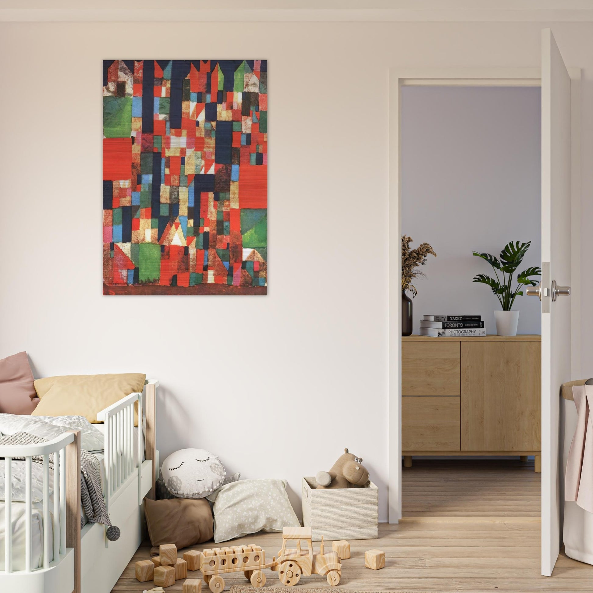 CITY PICTURE WITH RED AND GREEN ACCENTS 1921 - Paul Klee Brushed Aluminum Print - 70x100 cm / 28x40 inches | Paul Klee Aluminum Print | Paul Klee Prints