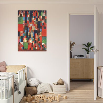 CITY PICTURE WITH RED AND GREEN ACCENTS 1921 - Paul Klee Brushed Aluminum Print - 70x100 cm / 28x40 inches | Paul Klee Aluminum Print | Paul Klee Prints
