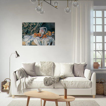 Still Life with Curtain and Flowered Pitcher - Paul Cézanne Brushed Aluminum Print - 70x100 cm / 28x40 inches | Paul Cézanne Aluminum Print | Paul Cézanne Prints