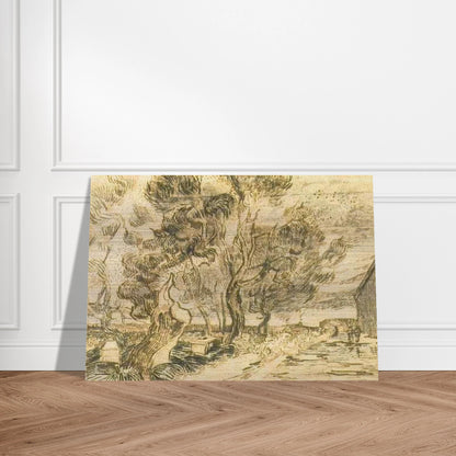 A Corner of the Asylum and the Garden with a Heavy, sawn-off Tree - Vincent van Gogh Brushed Aluminum Print - 70x100 cm / 28x40 inches | Vincent van Gogh Aluminum Print | Vincent van Gogh Prints