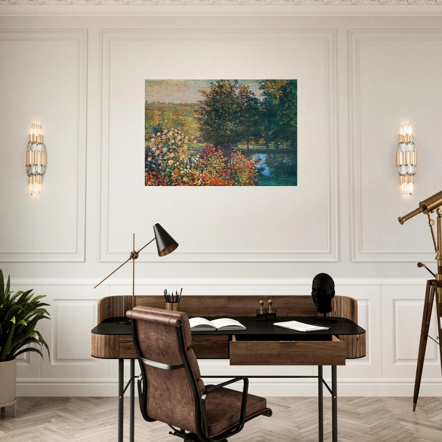 Roses in the Hoshede`s Garden at Montregon - claude monet Brushed Aluminum Print - 70x100 cm / 28x40 inches | claude monet Aluminum Print | claude monet Prints