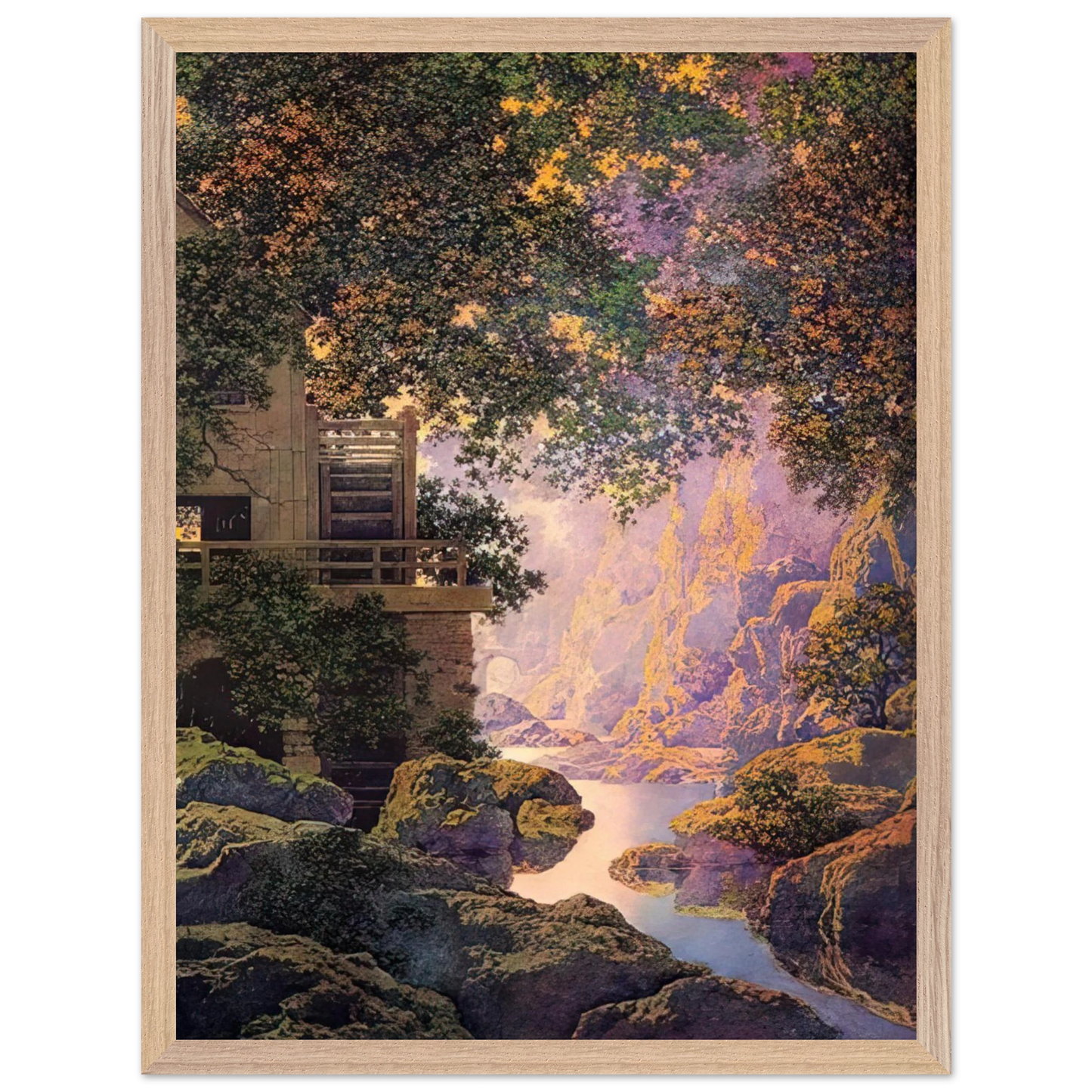 Maxfield Parrish - The Old Glen Mill Large Wall Art - 30x40 cm / 12x16 inches - Premium Wooden Framed Poster With Fine Art Paper-canvas - White frame