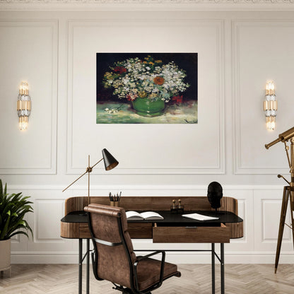 Vase with Zinnias and Other Flowers - Vincent van Gogh Brushed Aluminum Print - 70x100 cm / 28x40 inches | Vincent van Gogh Aluminum Print | Vincent van Gogh Prints