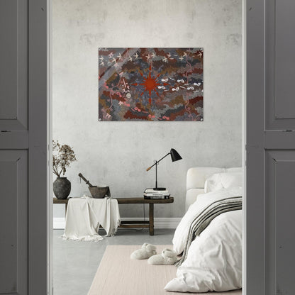 Fire Dreaming - 1996 - Clifford Possum Tjapaltjarri Acrylic Print - 70x100 cm / 28x40″ inches | Clifford Possum Tjapaltjarri Wall Art | Clifford Possum Tjapaltjarri Prints