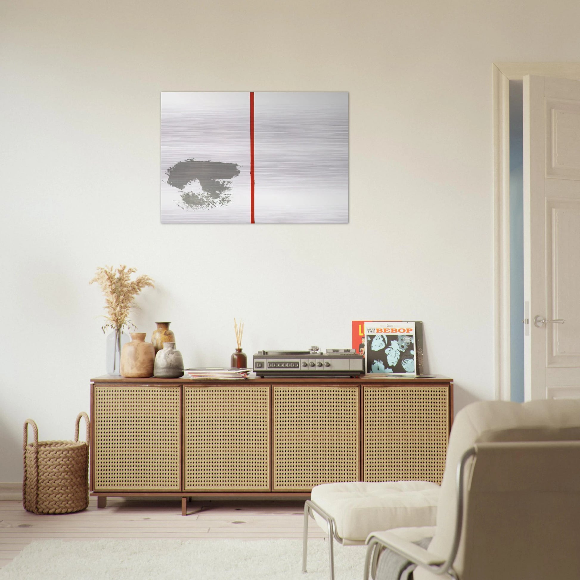 Ohne Titel mit rotem Strich - 1970 - Blinky Palermo Brushed Aluminum Print - 70x100 cm / 28x40 inches | Blinky Palermo Aluminum Print | Blinky Palermo Prints