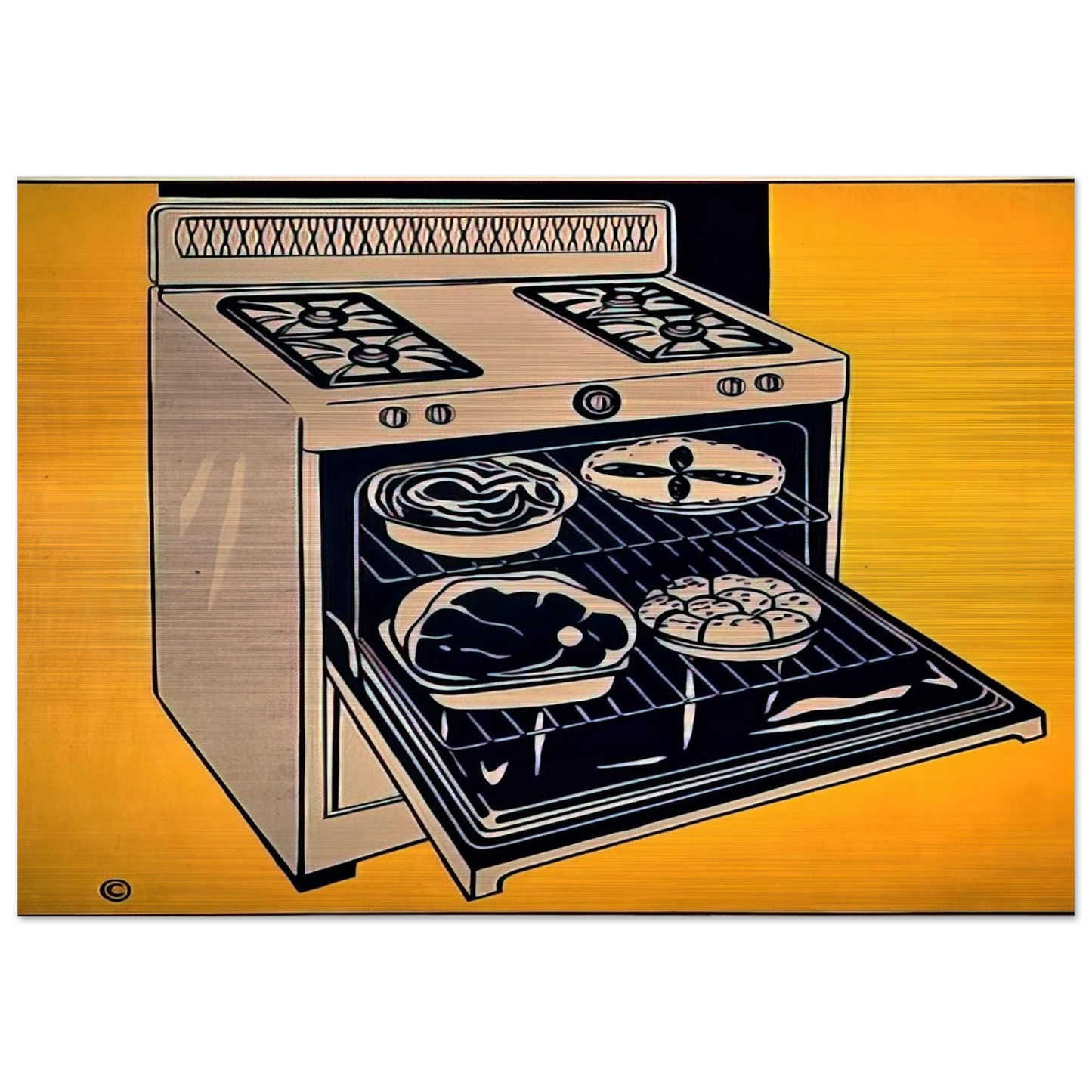 KITCHEN RANGE 1962 - Roy Lichtenstein Brushed Aluminum Print - 70x100 cm / 28x40 inches | Roy Lichtenstein Aluminum Print | Roy Lichtenstein Prints