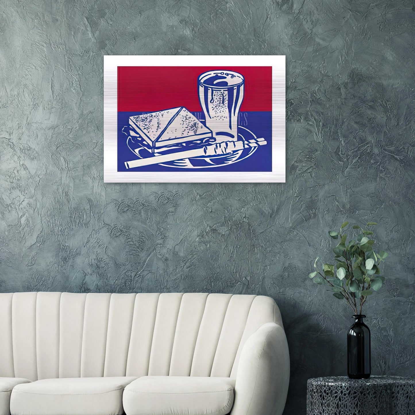 SANDWICH AND SODA 1964 - Roy Lichtenstein Brushed Aluminum Print - 70x100 cm / 28x40 inches | Roy Lichtenstein Aluminum Print | Roy Lichtenstein Prints