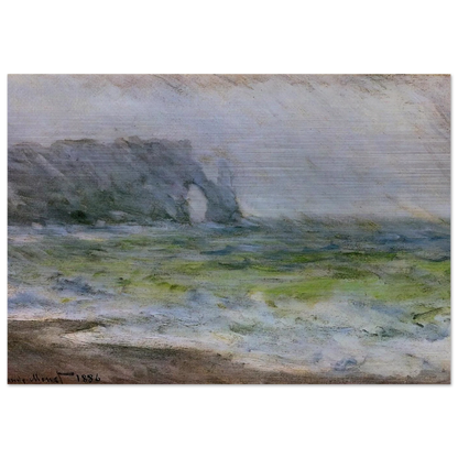 The Manneport, Etretat in the Rain - claude monet Brushed Aluminum Print - 70x100 cm / 28x40 inches | claude monet Aluminum Print | claude monet Prints