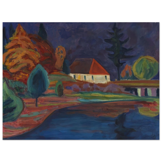 Gabriele Munter - LANDSCHAFT MIT HAUS IN OBERAU 1908  75x100 cm / 30x40inches Fine Art Poster