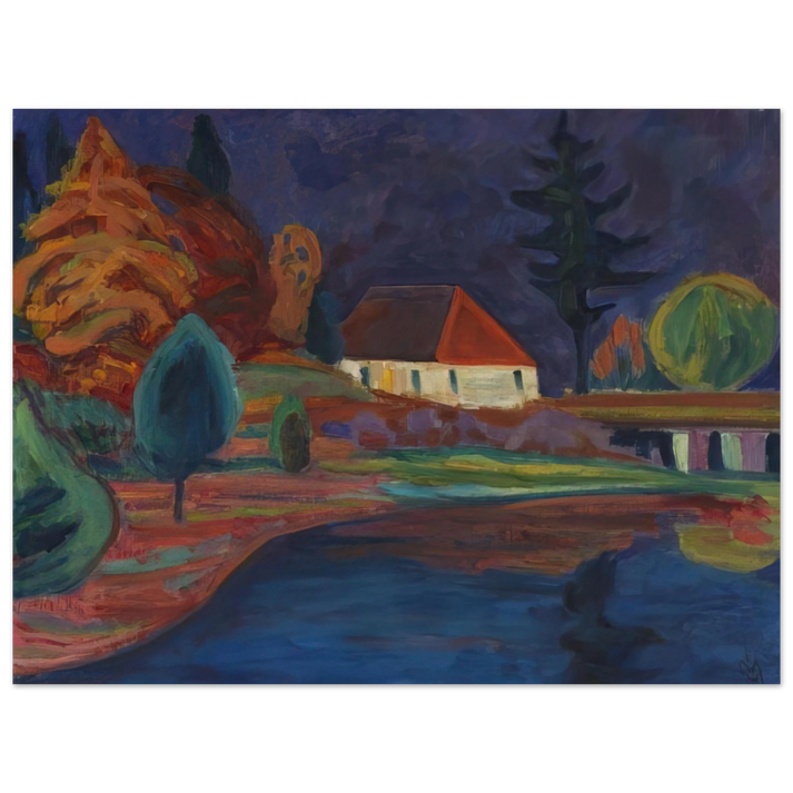 Gabriele Munter - LANDSCHAFT MIT HAUS IN OBERAU 1908  75x100 cm / 30x40inches Fine Art Poster