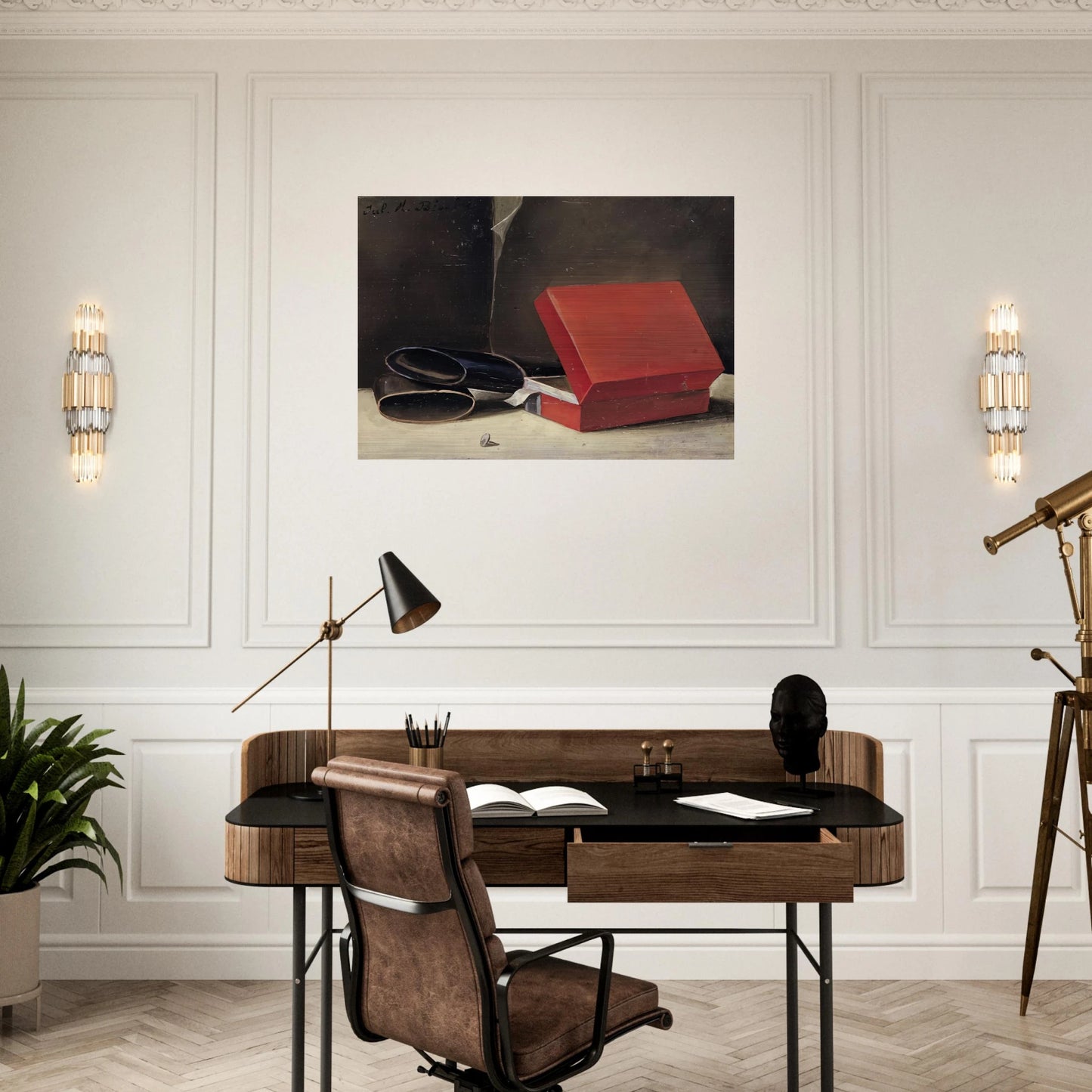 Scatola rossa con astuccio per occhiali - 1923 - Julius Bissier Brushed Aluminum Print - 70x100 cm / 28x40 inches | Julius Bissier Aluminum Print | Julius Bissier Prints