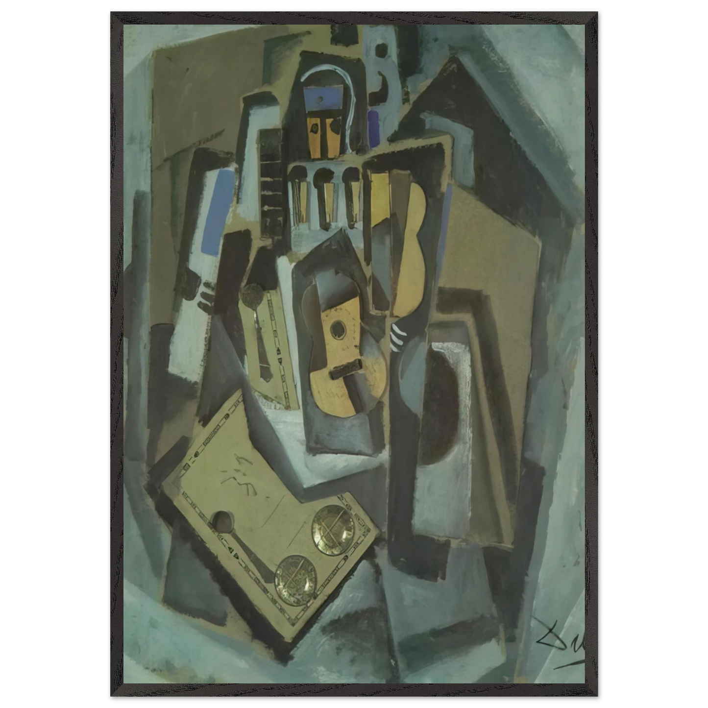 PIERROT AND GUITAR - Salvador Dali 70x100 cm / 28x40 inches Framed Art Print – Black Wooden Frame