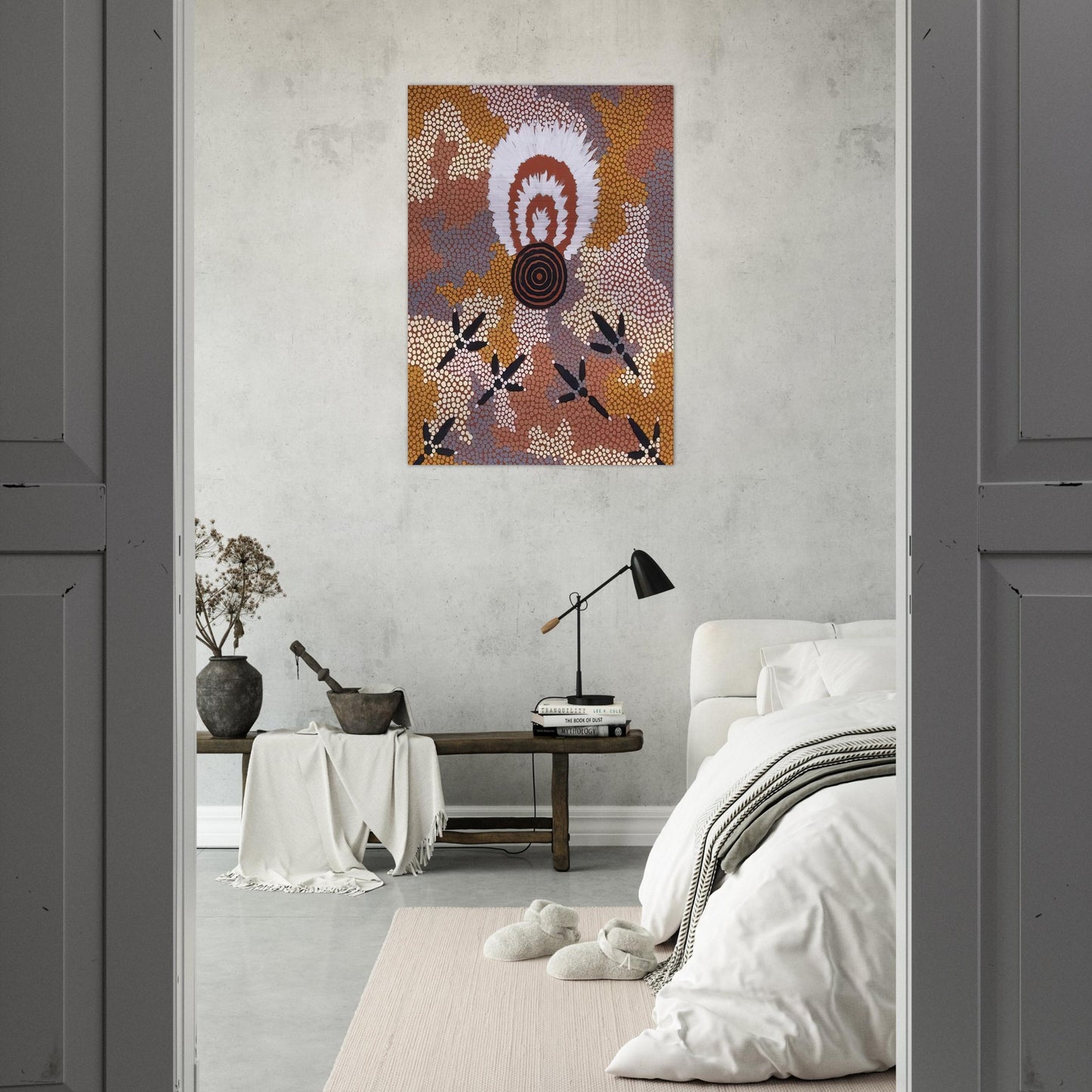 Eagle Dreaming at Mt. Allan - 1989 - Clifford Possum Tjapaltjarri Brushed Aluminum Print - 70x100 cm / 28x40 inches | Clifford Possum Tjapaltjarri Aluminum Print | Clifford Possum Tjapaltjarri Prints